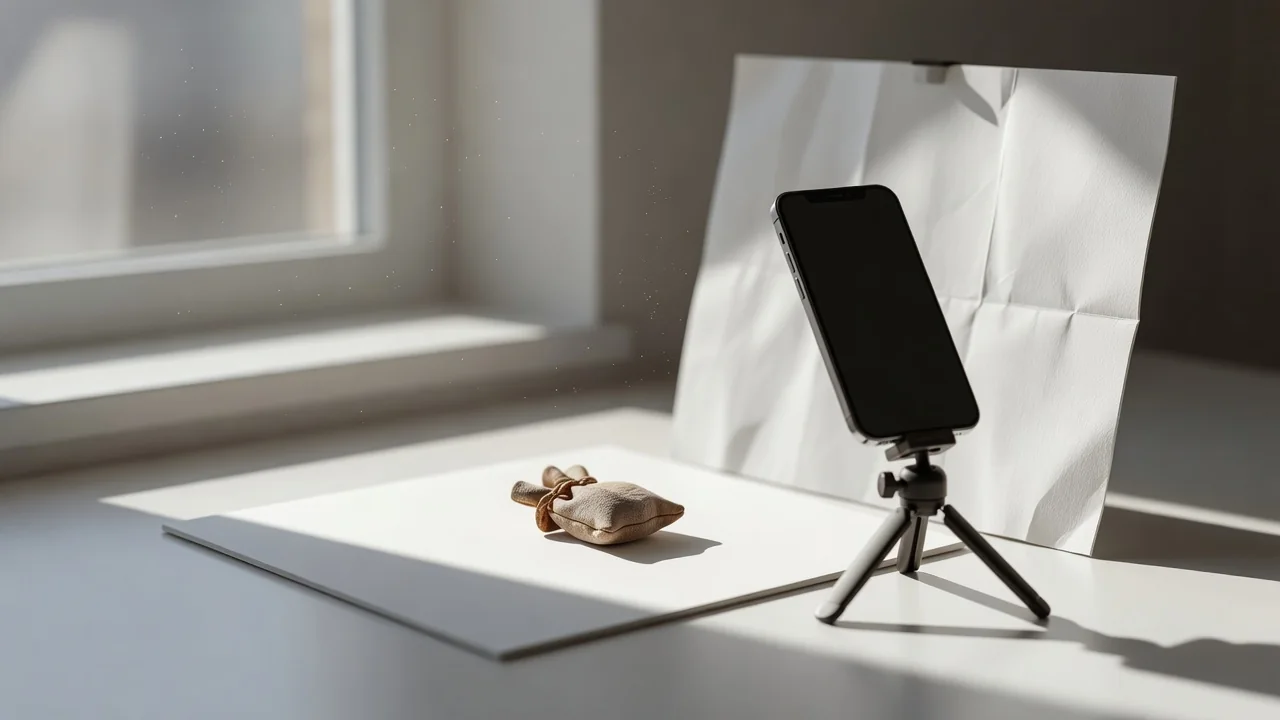 Product photography setup gamit ang smartphone at natural window light